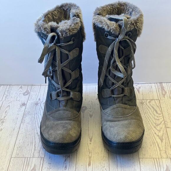Baretraps Women’s 8M Winter Boots Gray Faux Fur Waterproof Lace Up Snow Boots - Picture 1 of 16